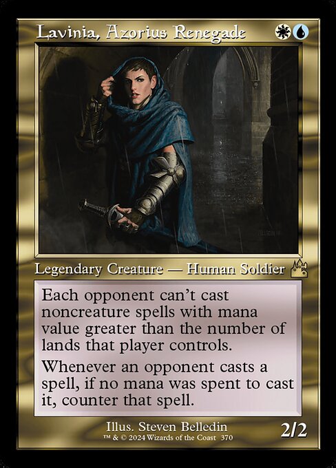 Each opponent can't cast noncreature spells with mana value greater than the number of lands that player controls.
Whenever an opponent casts a spell, if no mana was spent to cast it, counter that spell.