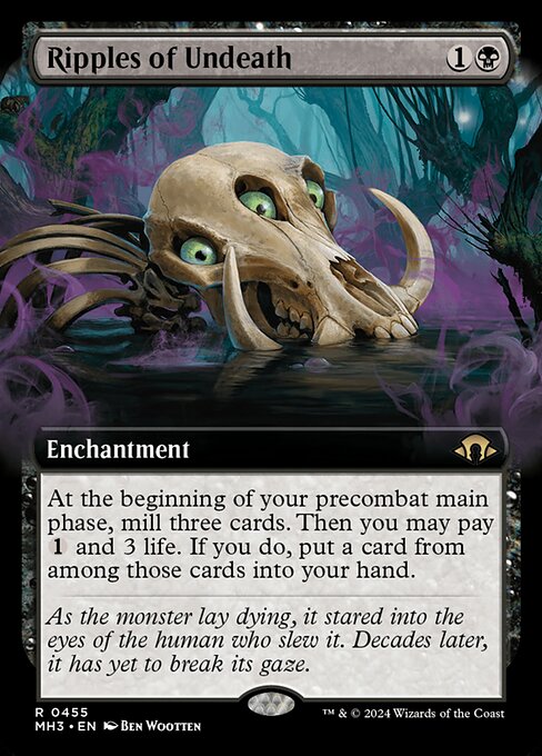 At the beginning of your precombat main phase, mill three cards. Then you may pay {1} and 3 life. If you do, put a card from among those cards into your hand.