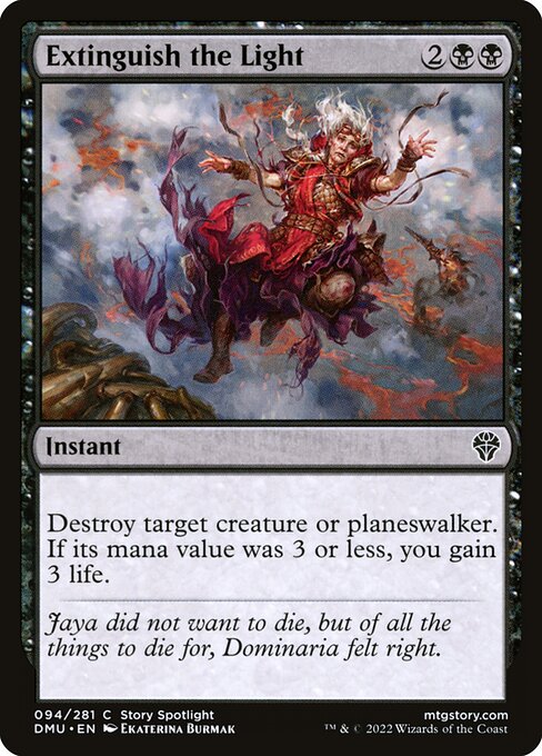 Destroy target creature or planeswalker. If its mana value was 3 or less, you gain 3 life.