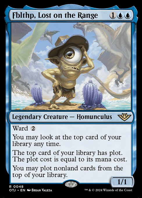 Ward {2}
You may look at the top card of your library any time.
The top card of your library has plot. The plot cost is equal to its mana cost.
You may plot nonland cards from the top of your library.