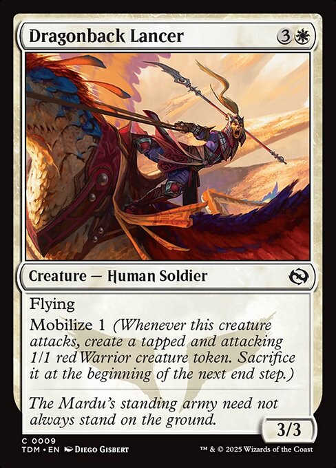 Flying
Mobilize 1 (Whenever this creature attacks, create a tapped and attacking 1/1 red Warrior creature token. Sacrifice it at the beginning of the next end step.)