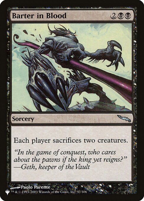 Each player sacrifices two creatures.