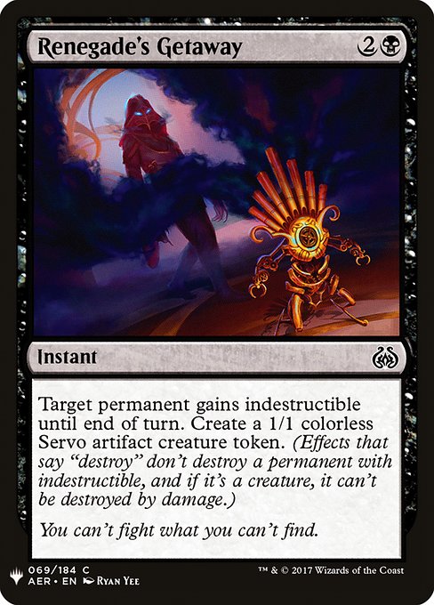 Target permanent gains indestructible until end of turn. Create a 1/1 colorless Servo artifact creature token. (Effects that say "destroy" don't destroy a permanent with indestructible, and if it's a creature, it can't be destroyed by damage.)