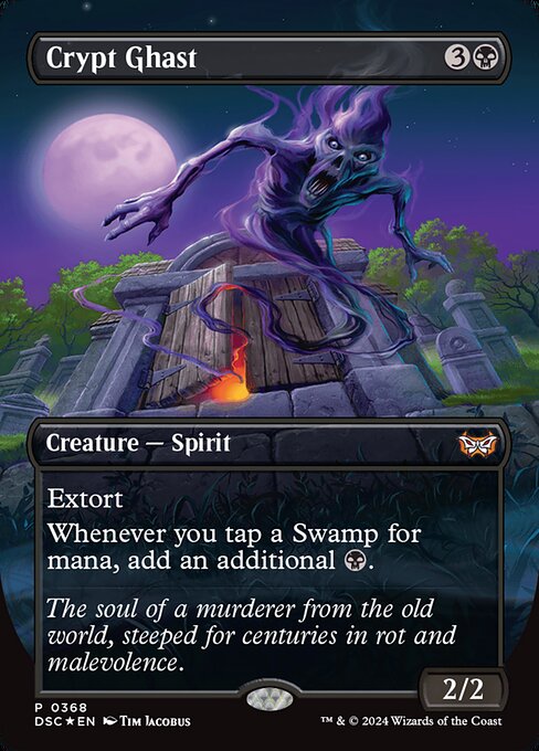 Extort (Whenever you cast a spell, you may pay {W/B}. If you do, each opponent loses 1 life and you gain that much life.)
Whenever you tap a Swamp for mana, add an additional {B}.