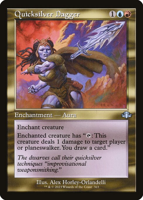 Enchant creature
Enchanted creature has "{T}: This creature deals 1 damage to target player or planeswalker. You draw a card."