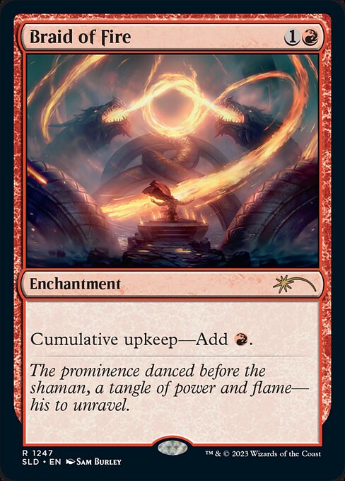 Cumulative upkeep—Add {R}. (At the beginning of your upkeep, put an age counter on this permanent, then sacrifice it unless you pay its upkeep cost for each age counter on it.)