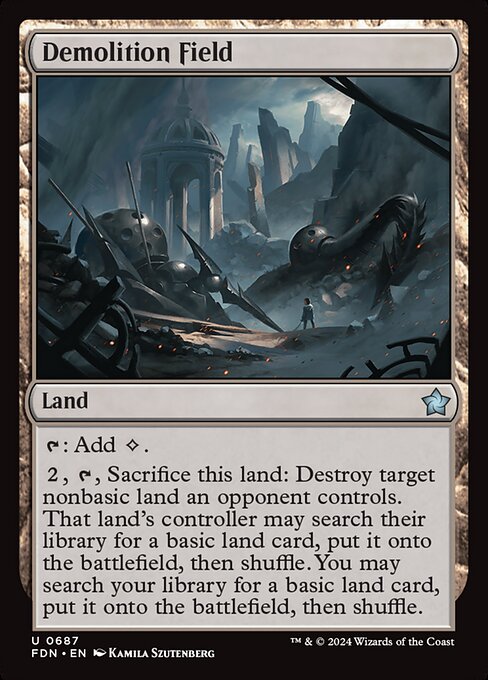 {T}: Add {C}.
{2}, {T}, Sacrifice this land: Destroy target nonbasic land an opponent controls. That land's controller may search their library for a basic land card, put it onto the battlefield, then shuffle. You may search your library for a basic land card, put it onto the battlefield, then shuffle.