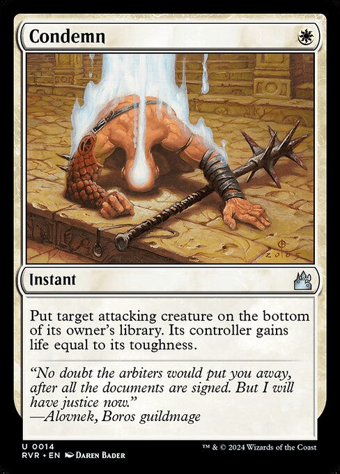 Put target attacking creature on the bottom of its owner's library. Its controller gains life equal to its toughness.