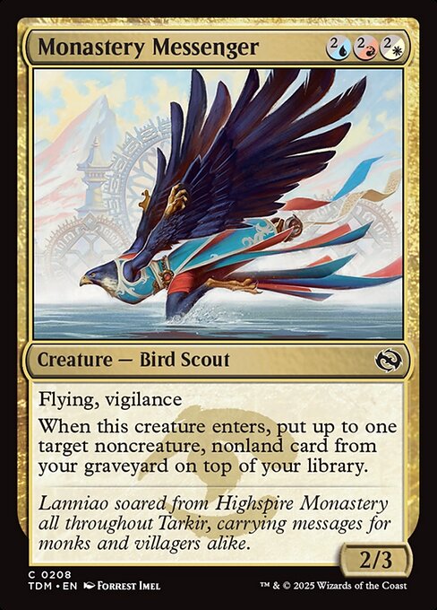 Flying, vigilance
When this creature enters, put up to one target noncreature, nonland card from your graveyard on top of your library.
