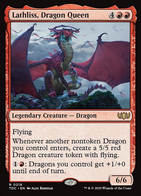 Flying
Whenever another nontoken Dragon you control enters, create a 5/5 red Dragon creature token with flying.
{1}{R}: Dragons you control get +1/+0 until end of turn.