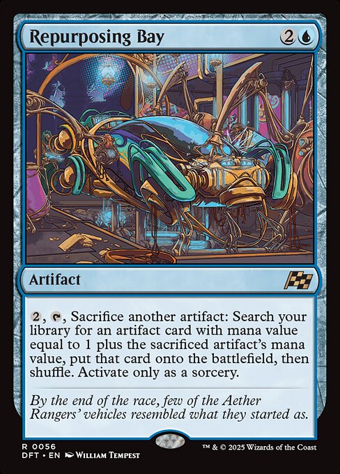 {2}, {T}, Sacrifice another artifact: Search your library for an artifact card with mana value equal to 1 plus the sacrificed artifact's mana value, put that card onto the battlefield, then shuffle. Activate only as a sorcery.