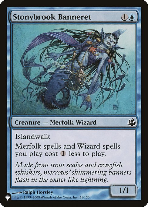 Islandwalk (This creature can't be blocked as long as defending player controls an Island.)
Merfolk spells and Wizard spells you cast cost {1} less to cast.