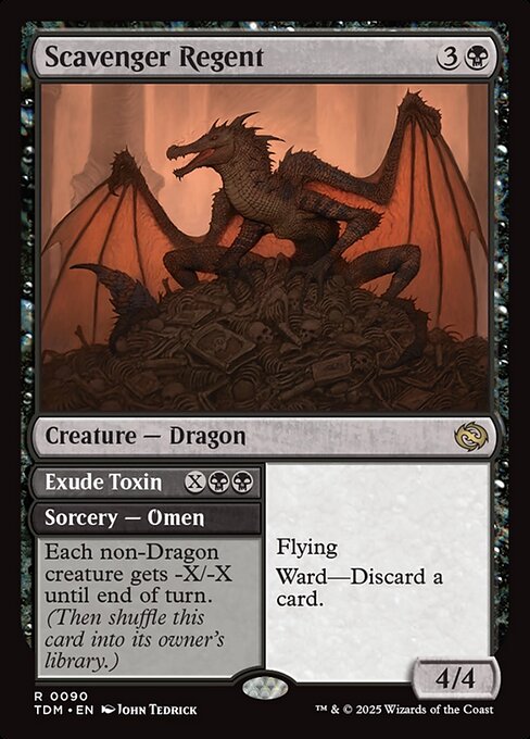 Flying
Ward—Discard a card. Each non-Dragon creature gets -X/-X until end of turn. (Then shuffle this card into its owner's library.)