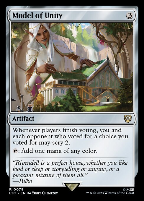Whenever players finish voting, you and each opponent who voted for a choice you voted for may scry 2.
{T}: Add one mana of any color.