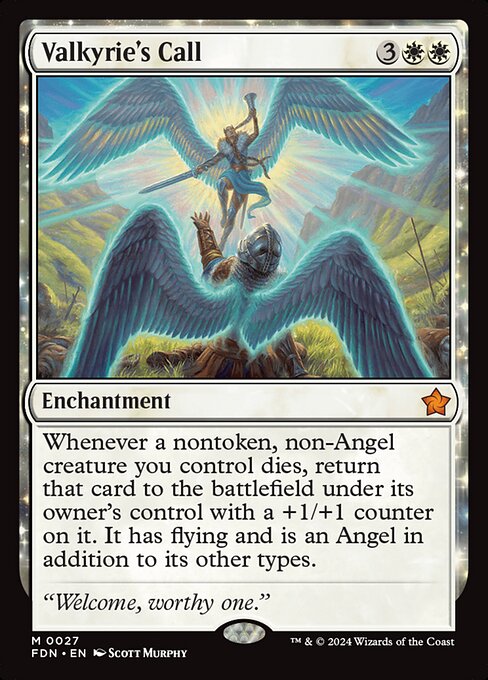 Whenever a nontoken, non-Angel creature you control dies, return that card to the battlefield under its owner's control with a +1/+1 counter on it. It has flying and is an Angel in addition to its other types.