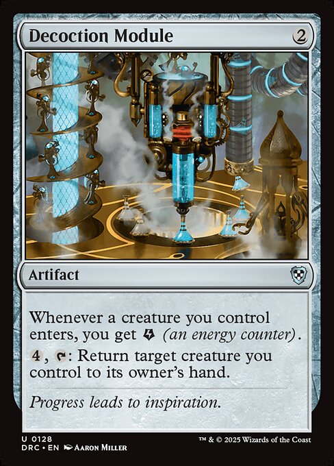 Whenever a creature you control enters, you get {E} (an energy counter).
{4}, {T}: Return target creature you control to its owner's hand.