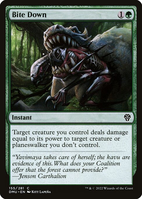 Target creature you control deals damage equal to its power to target creature or planeswalker you don't control.