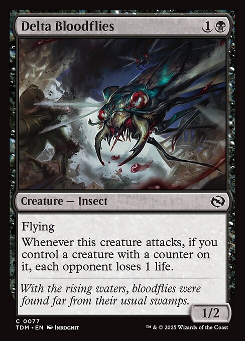 Flying
Whenever this creature attacks, if you control a creature with a counter on it, each opponent loses 1 life.