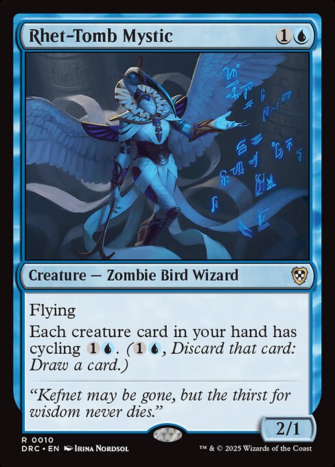 Flying
Each creature card in your hand has cycling {1}{U}. ({1}{U}, Discard that card: Draw a card.)