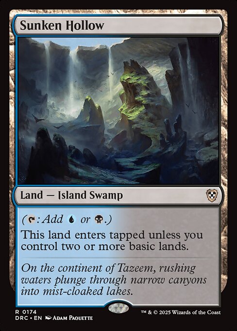 ({T}: Add {U} or {B}.)
this land enters tapped unless you control two or more basic lands.
