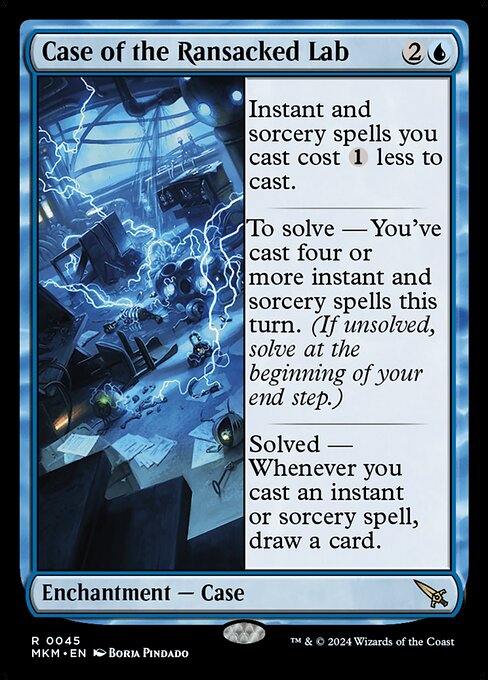 Instant and sorcery spells you cast cost {1} less to cast.
To solve — You've cast four or more instant and sorcery spells this turn. (If unsolved, solve at the beginning of your end step.)
Solved — Whenever you cast an instant or sorcery spell, draw a card.