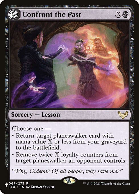 Choose one —
• Return target planeswalker card with mana value X or less from your graveyard to the battlefield.
• Remove twice X loyalty counters from target planeswalker an opponent controls.
