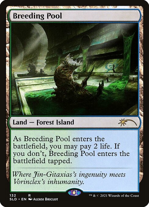 ({T}: Add {G} or {U}.)
As this land enters, you may pay 2 life. If you don't, it enters tapped.