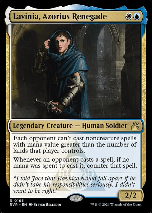 Each opponent can't cast noncreature spells with mana value greater than the number of lands that player controls.
Whenever an opponent casts a spell, if no mana was spent to cast it, counter that spell.