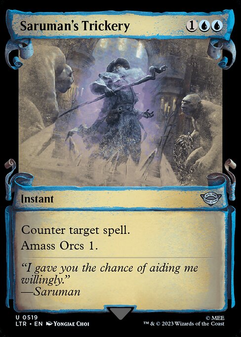 Counter target spell.
Amass Orcs 1. (Put a +1/+1 counter on an Army you control. It's also an Orc. If you don't control an Army, create a 0/0 black Orc Army creature token first.)