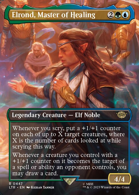 Whenever you scry, put a +1/+1 counter on each of up to X target creatures, where X is the number of cards looked at while scrying this way.
Whenever a creature you control with a +1/+1 counter on it becomes the target of a spell or ability an opponent controls, you may draw a card.