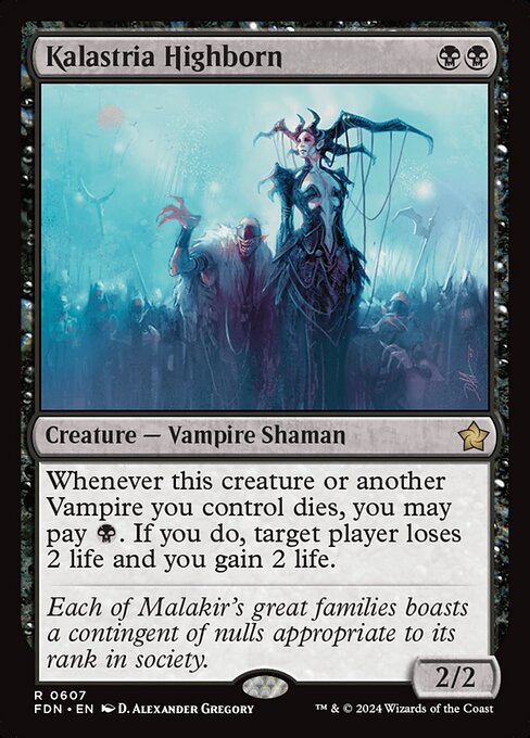 Whenever this creature or another Vampire you control dies, you may pay {B}. If you do, target player loses 2 life and you gain 2 life.