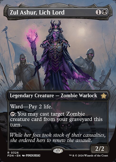 Ward—Pay 2 life. (Whenever this creature becomes the target of a spell or ability an opponent controls, counter it unless that player pays 2 life.)
{T}: You may cast target Zombie creature card from your graveyard this turn.