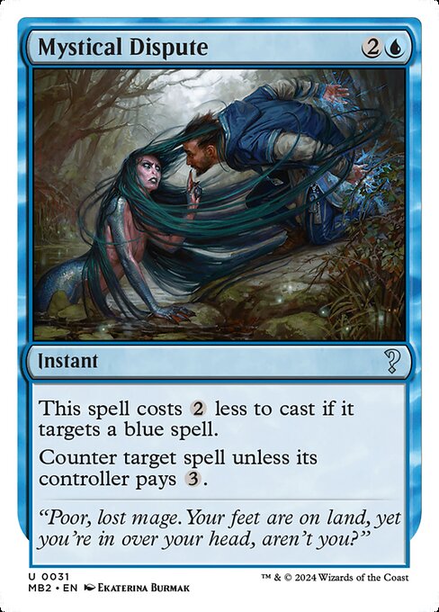 This spell costs {2} less to cast if it targets a blue spell.
Counter target spell unless its controller pays {3}.