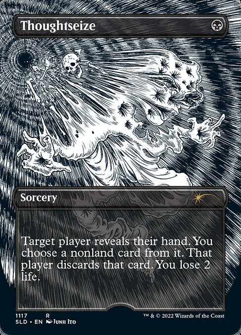 Target player reveals their hand. You choose a nonland card from it. That player discards that card. You lose 2 life.