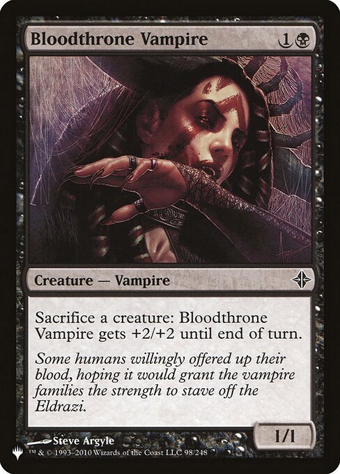 Sacrifice a creature: Bloodthrone Vampire gets +2/+2 until end of turn.