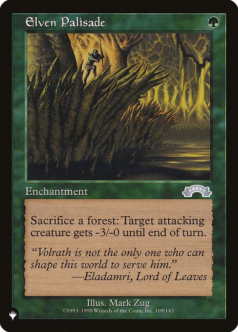 Sacrifice a Forest: Target attacking creature gets -3/-0 until end of turn.