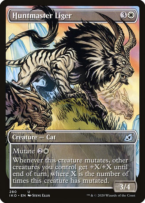 Mutate {2}{W} (If you cast this spell for its mutate cost, put it over or under target non-Human creature you own. They mutate into the creature on top plus all abilities from under it.)
Whenever this creature mutates, other creatures you control get +X/+X until end of turn, where X is the number of times this creature has mutated.