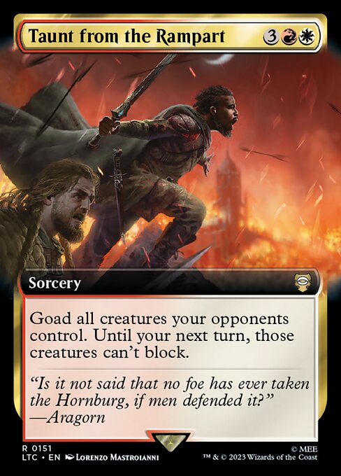 Goad all creatures your opponents control. Until your next turn, those creatures can't block. (Until your next turn, those creatures attack each combat if able and attack a player other than you if able.)