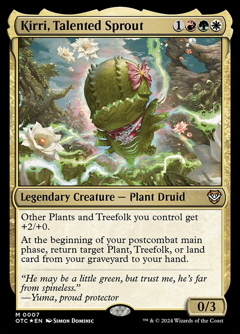 Other Plants and Treefolk you control get +2/+0.
At the beginning of your postcombat main phase, return target Plant, Treefolk, or land card from your graveyard to your hand.