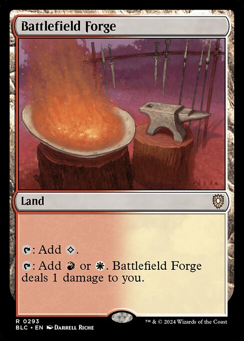{T}: Add {C}.
{T}: Add {R} or {W}. Battlefield Forge deals 1 damage to you.