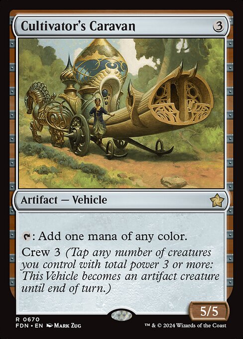 {T}: Add one mana of any color.
Crew 3 (Tap any number of creatures you control with total power 3 or more: This Vehicle becomes an artifact creature until end of turn.)