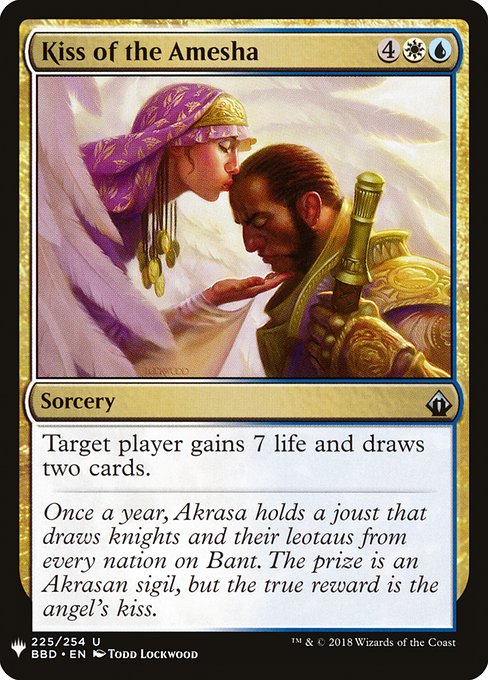 Target player gains 7 life and draws two cards.