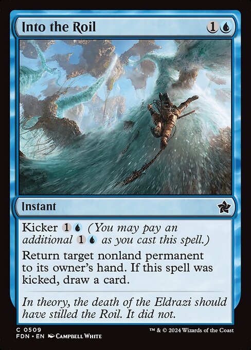 Kicker {1}{U} (You may pay an additional {1}{U} as you cast this spell.)
Return target nonland permanent to its owner's hand. If this spell was kicked, draw a card.