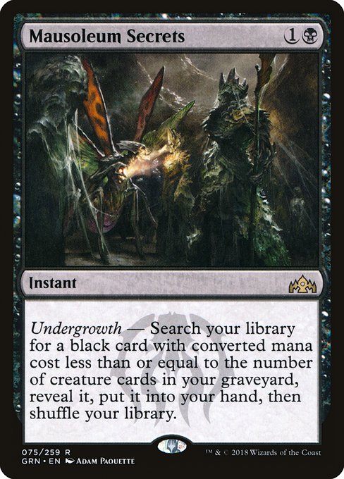 Undergrowth — Search your library for a black card with mana value less than or equal to the number of creature cards in your graveyard, reveal it, put it into your hand, then shuffle.