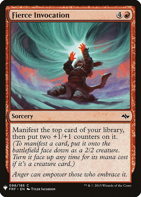 Manifest the top card of your library, then put two +1/+1 counters on it. (To manifest a card, put it onto the battlefield face down as a 2/2 creature. Turn it face up any time for its mana cost if it's a creature card.)