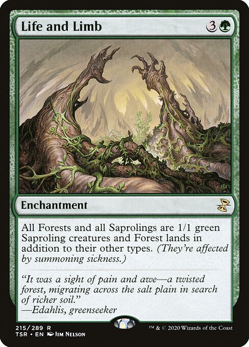 All Forests and all Saprolings are 1/1 green Saproling creatures and Forest lands in addition to their other types. (They're affected by summoning sickness.)