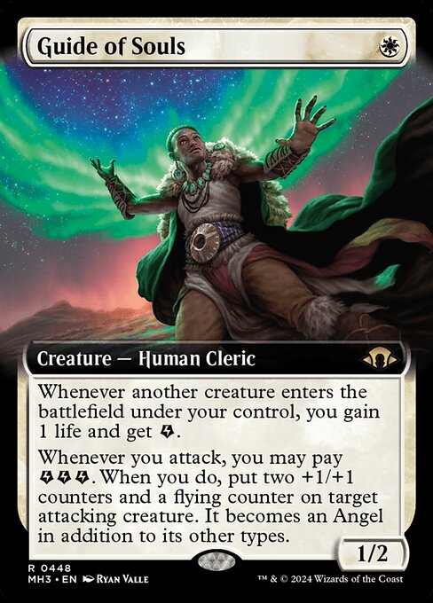 Whenever another creature enters the battlefield under your control, you gain 1 life and get {E} (an energy counter).
Whenever you attack, you may pay {E}{E}{E}. When you do, put two +1/+1 counters and a flying counter on target attacking creature. It becomes an Angel in addition to its other types.