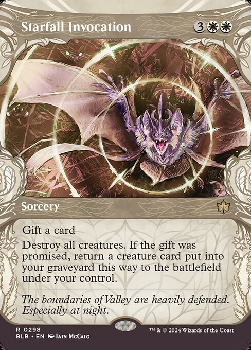 Gift a card (You may promise an opponent a gift as you cast this spell. If you do, they draw a card before its other effects.)
Destroy all creatures. If the gift was promised, return a creature card put into your graveyard this way to the battlefield under your control.