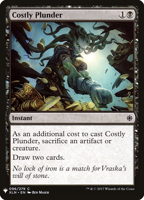As an additional cost to cast this spell, sacrifice an artifact or creature.
Draw two cards.