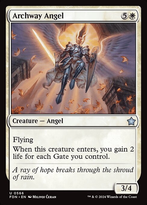 Flying
When this creature enters, you gain 2 life for each Gate you control.